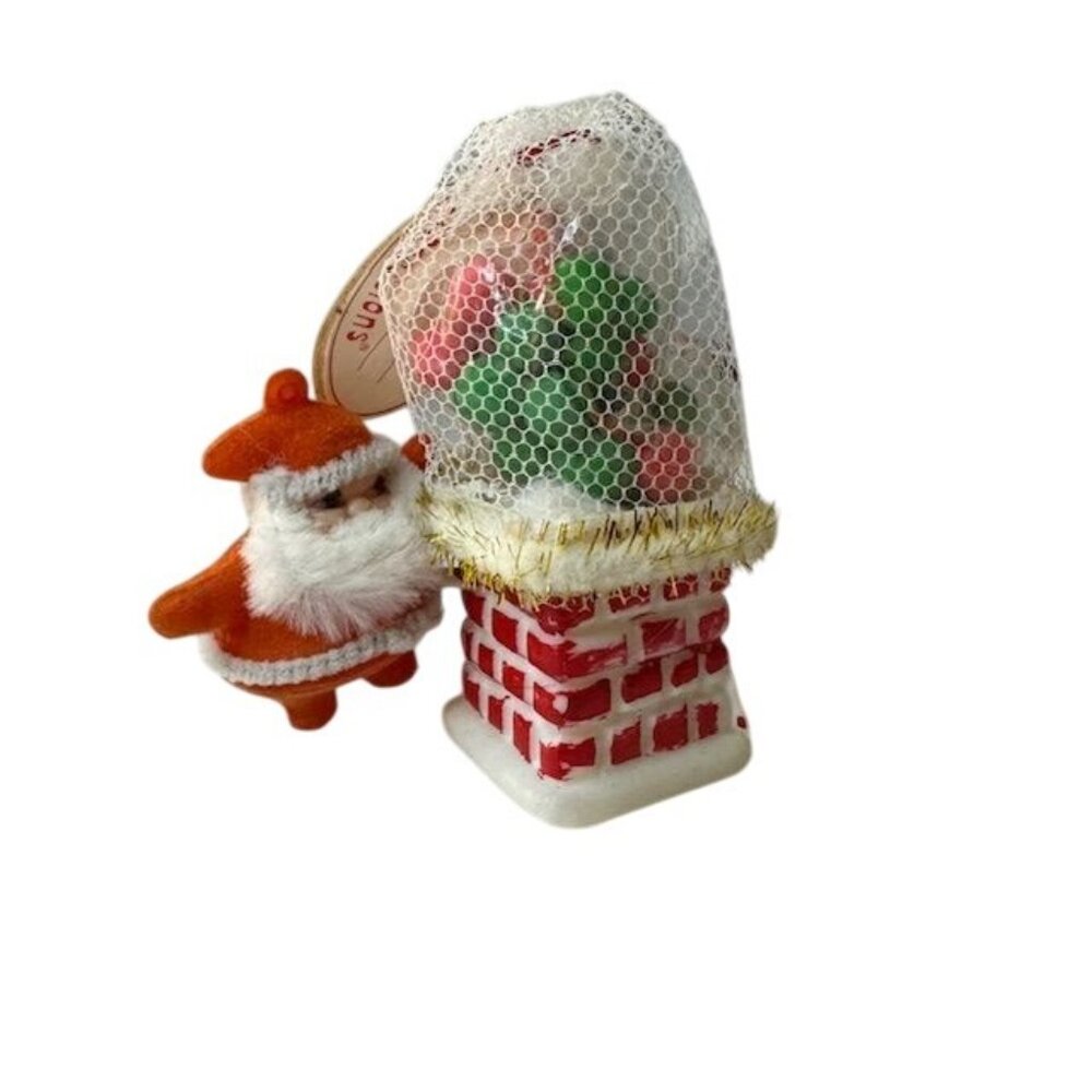 Vintage Sweet Expressions Santa Claus Candy Holder With Brick Chimney Design & N